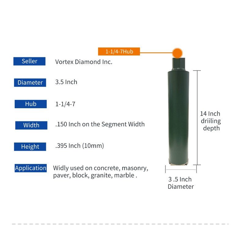 High - Efficiency 1 - 14 Inch Wet Diamond Core Drill Bits for General Purpose Applications - Vortex Diamond