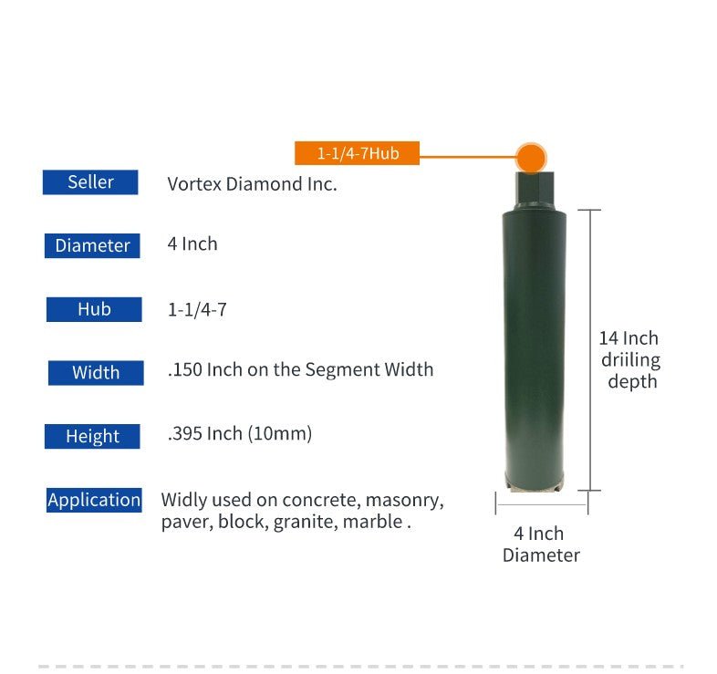 High - Efficiency 1 - 14 Inch Wet Diamond Core Drill Bits for General Purpose Applications - Vortex Diamond