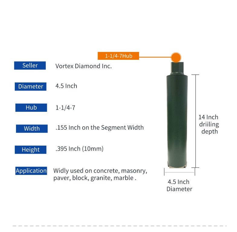 High - Efficiency 1 - 14 Inch Wet Diamond Core Drill Bits for General Purpose Applications - Vortex Diamond