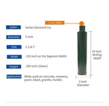 High - Efficiency 1 - 14 Inch Wet Diamond Core Drill Bits for General Purpose Applications - Vortex Diamond