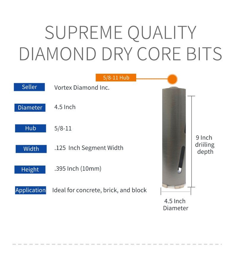 WPDB Dry Drill Core Bits with Diamond Aligned Segment for Brick Concrete Masonry - Vortex Diamond