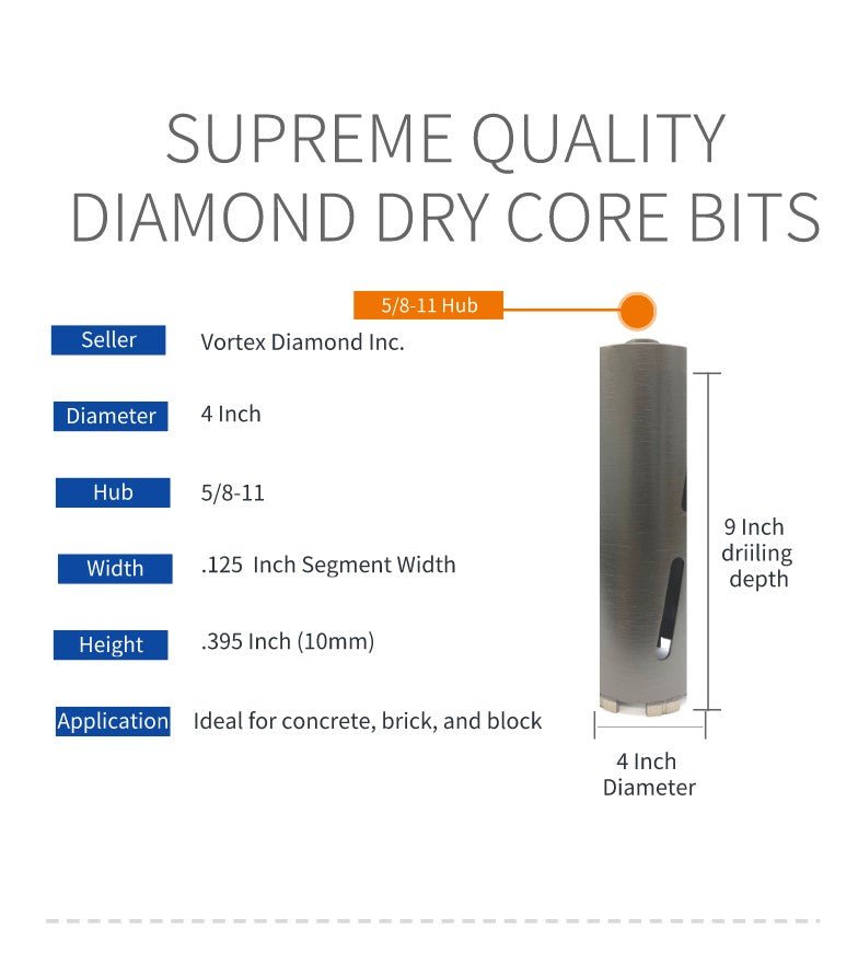 WPDB Dry Drill Core Bits with Diamond Aligned Segment for Brick Concrete Masonry - Vortex Diamond