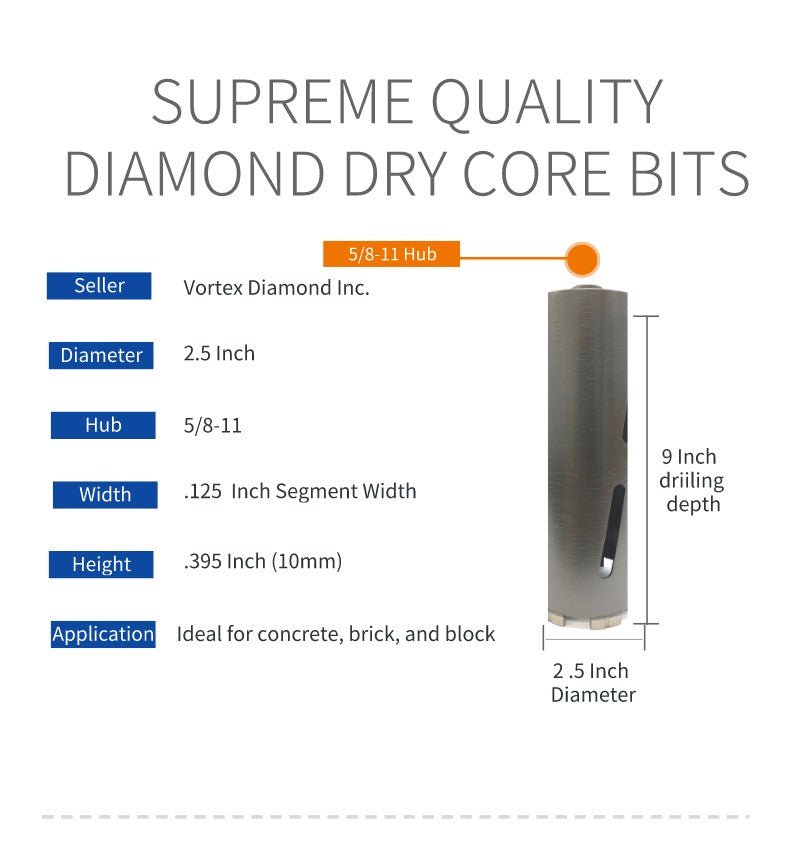WPDB Dry Drill Core Bits with Diamond Aligned Segment for Brick Concrete Masonry - Vortex Diamond