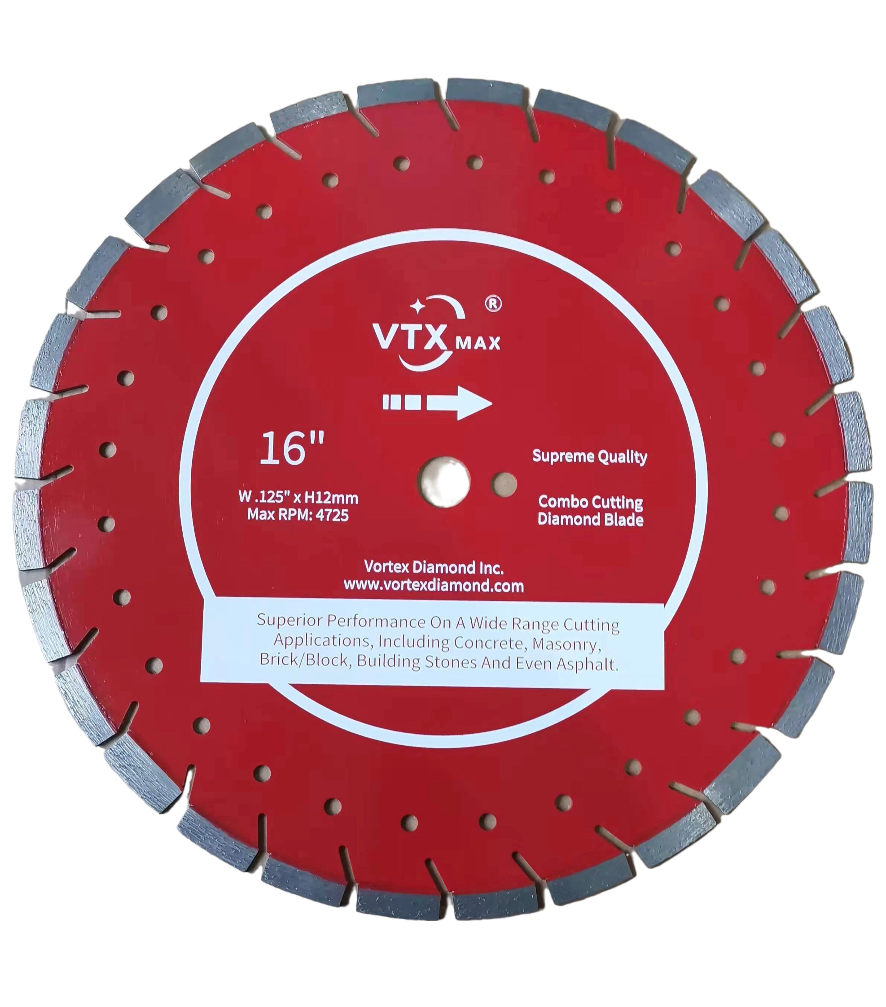 Diamond cutting blade with red and gray design on a white background
