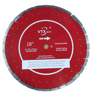 A red diamond saw blade with white segments designed for cutting various materials.