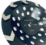 Close-up view of CPAS arrow segment diamond cup wheel showing aggressive grinding segment