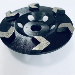 CPAS arrow segment diamond cup wheel mounted on grinder for concrete surface preparation