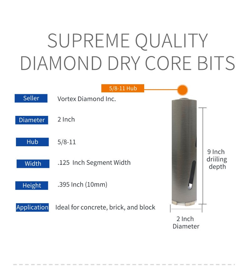 Dry Core Bits with Diamond Aligned Segment for Brick Concrete Masonry WPDB