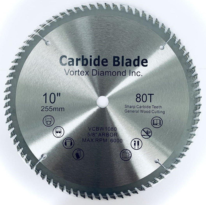 Vortex Diamond 10" 80T Carbide Tipped Wood Saw Blade for Precision Woodworking and Furniture Making