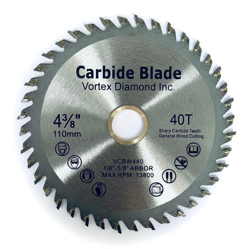 Vortex Diamond 4-3/8" 40T Carbide Tipped Wood Saw Blade for Fine Cross-Cutting on Table and Miter Saws