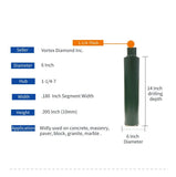 6-inch wet diamond core drill bit for concrete, granite, and marble